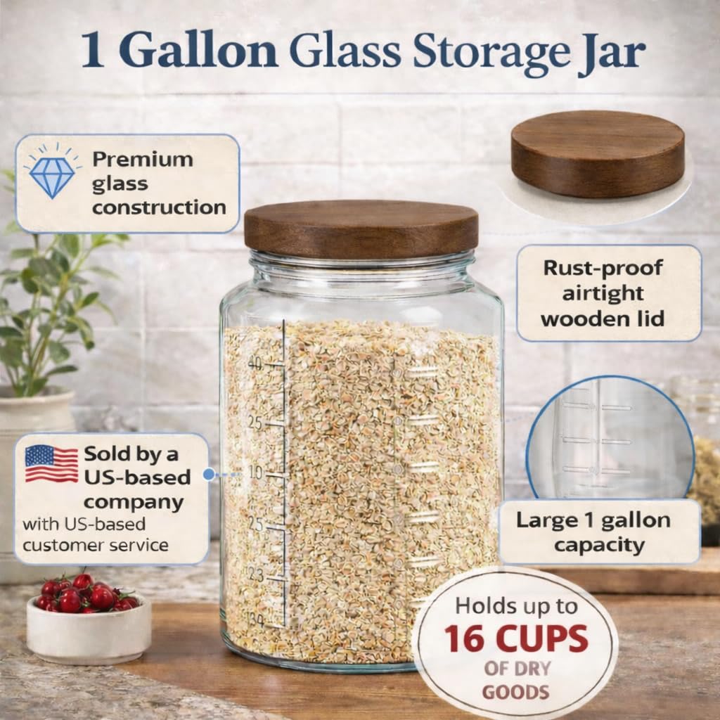 Kitchentoolz gallon jar ideal for pantry storage, canning, and bulk batches.