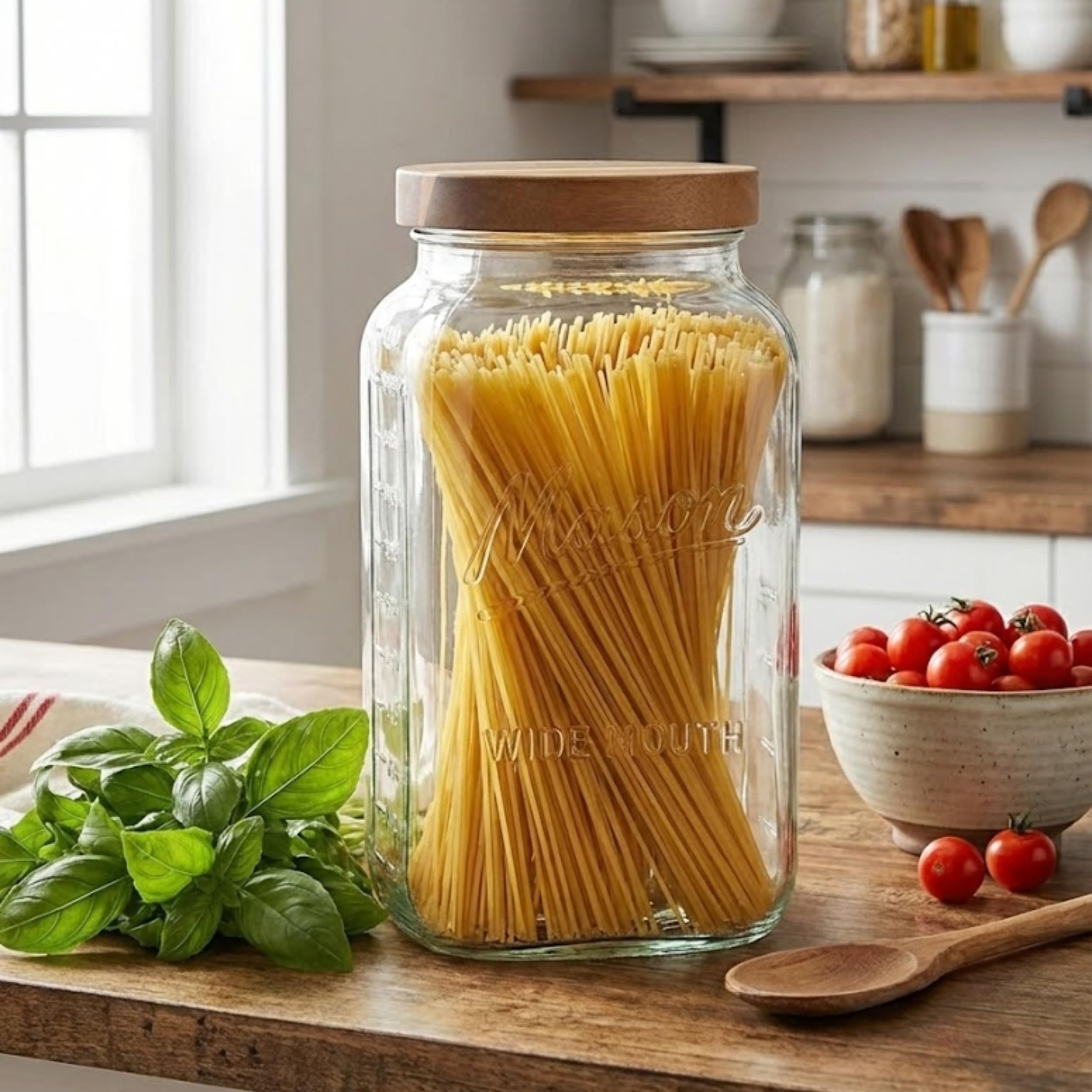 Kitchentoolz square-design jar fits neatly on shelves