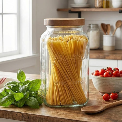 Kitchentoolz square-design jar fits neatly on shelves