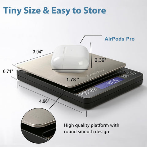 Kitchentour scale includes two trays for protection and extra weighing space.