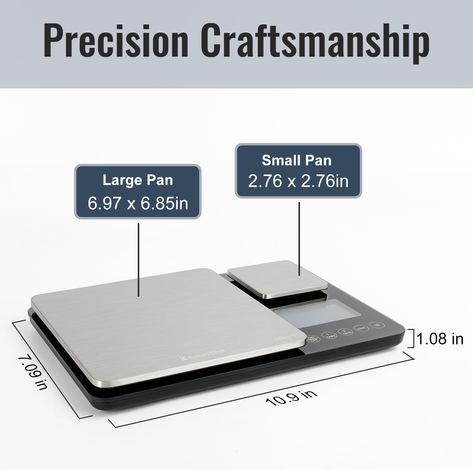 KitchenTour dual platform scale compact design saves counter space.