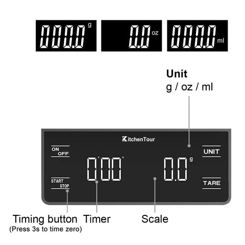 KitchenTour EK6002 top view showing tare function for accurate weights
