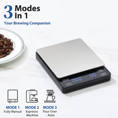 KitchenTour Nano Coffee Scale pour-over mode aids steady dripping and balanced flavor.