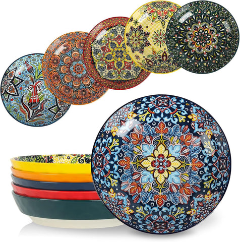 KitchenTour colorful pasta bowls with vibrant glaze brighten family meals.