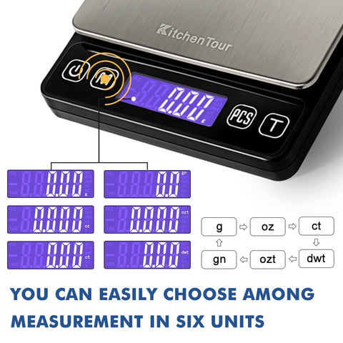 KitchenTour tare function subtracts container weight for net measurements
