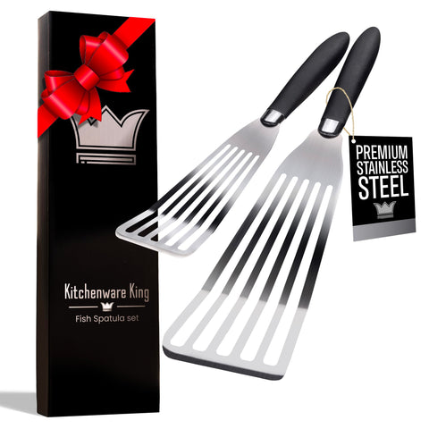 Kitchenware King professional fish spatula large for easy flipping and lifting.