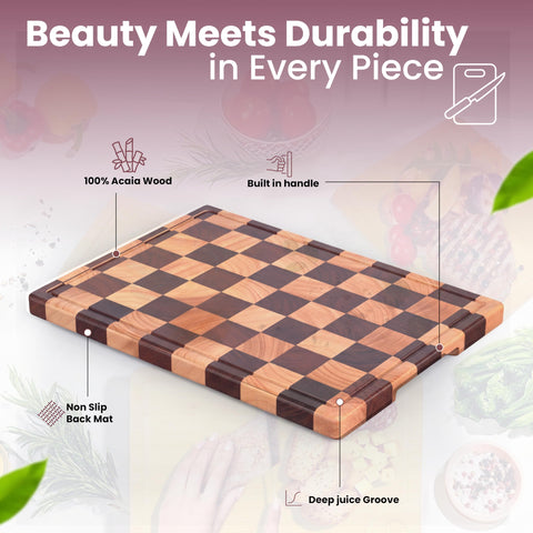 Kitchletic Checkered Cutting Board highlights compact size for small kitchens.