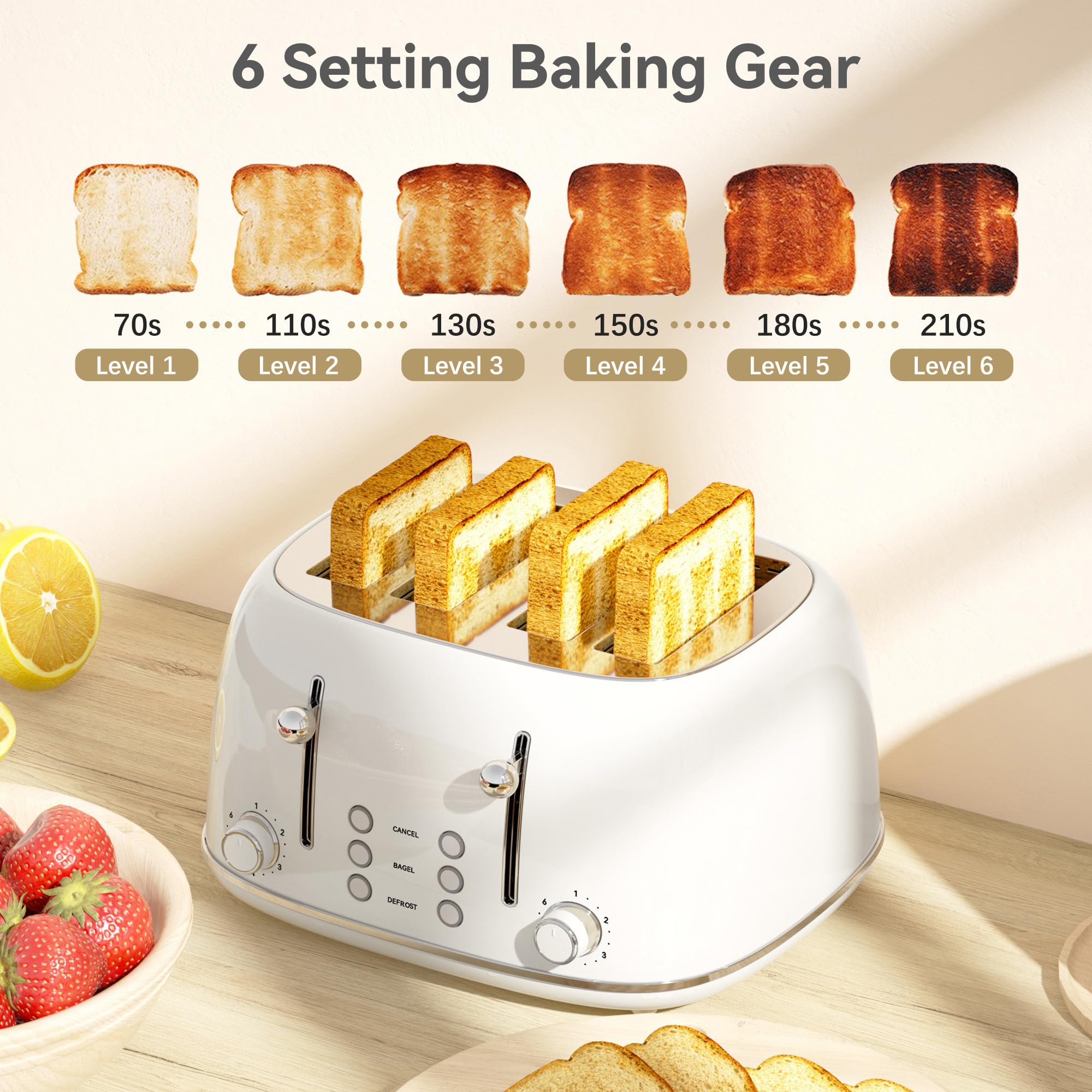 KITCHMIX 6 browning levels dial for customizable toast shade.