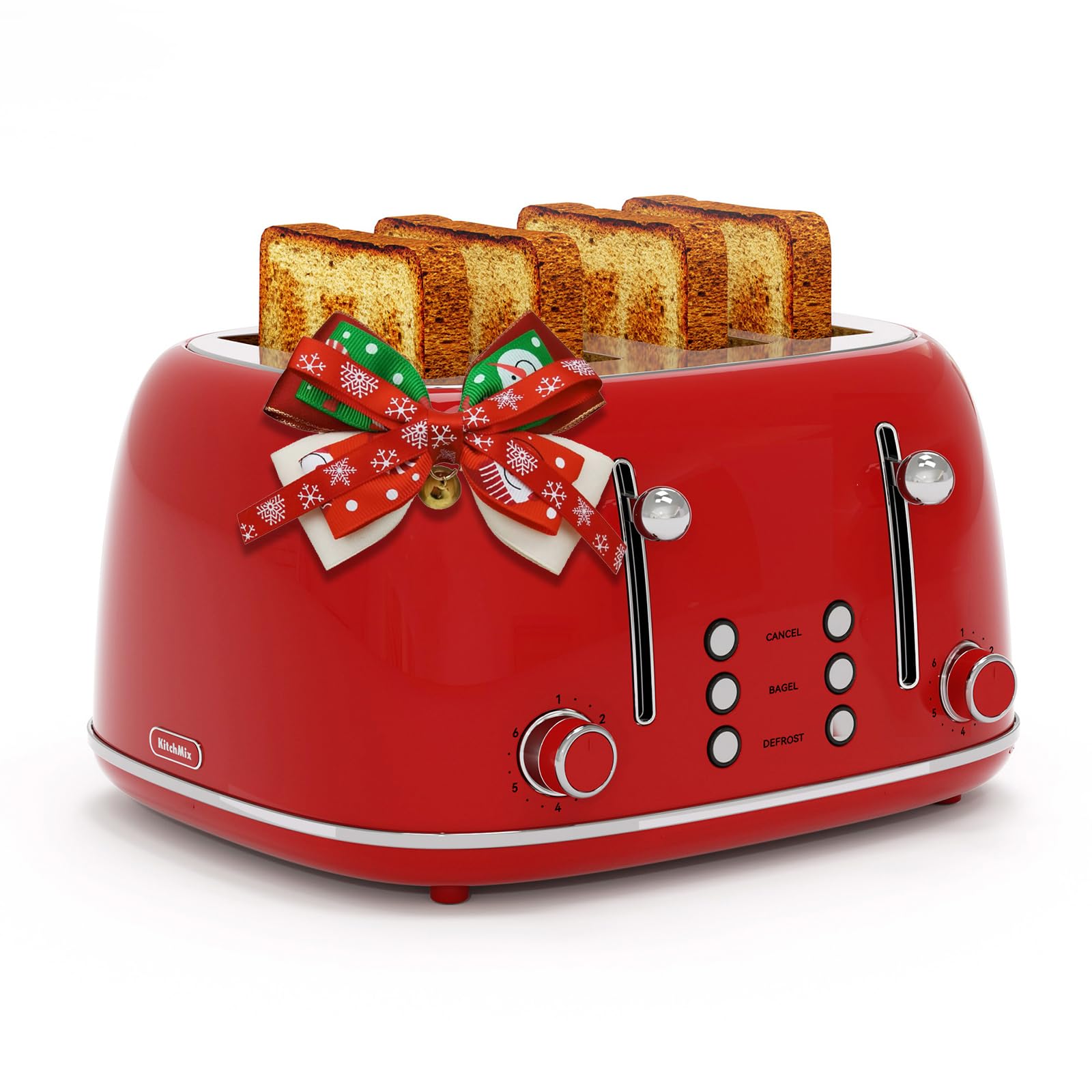KITCHMIX 4-slice retro toaster in stainless steel, ideal for even toasting