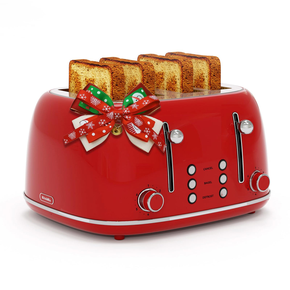 KITCHMIX 4-slice retro toaster in stainless steel, ideal for even toasting