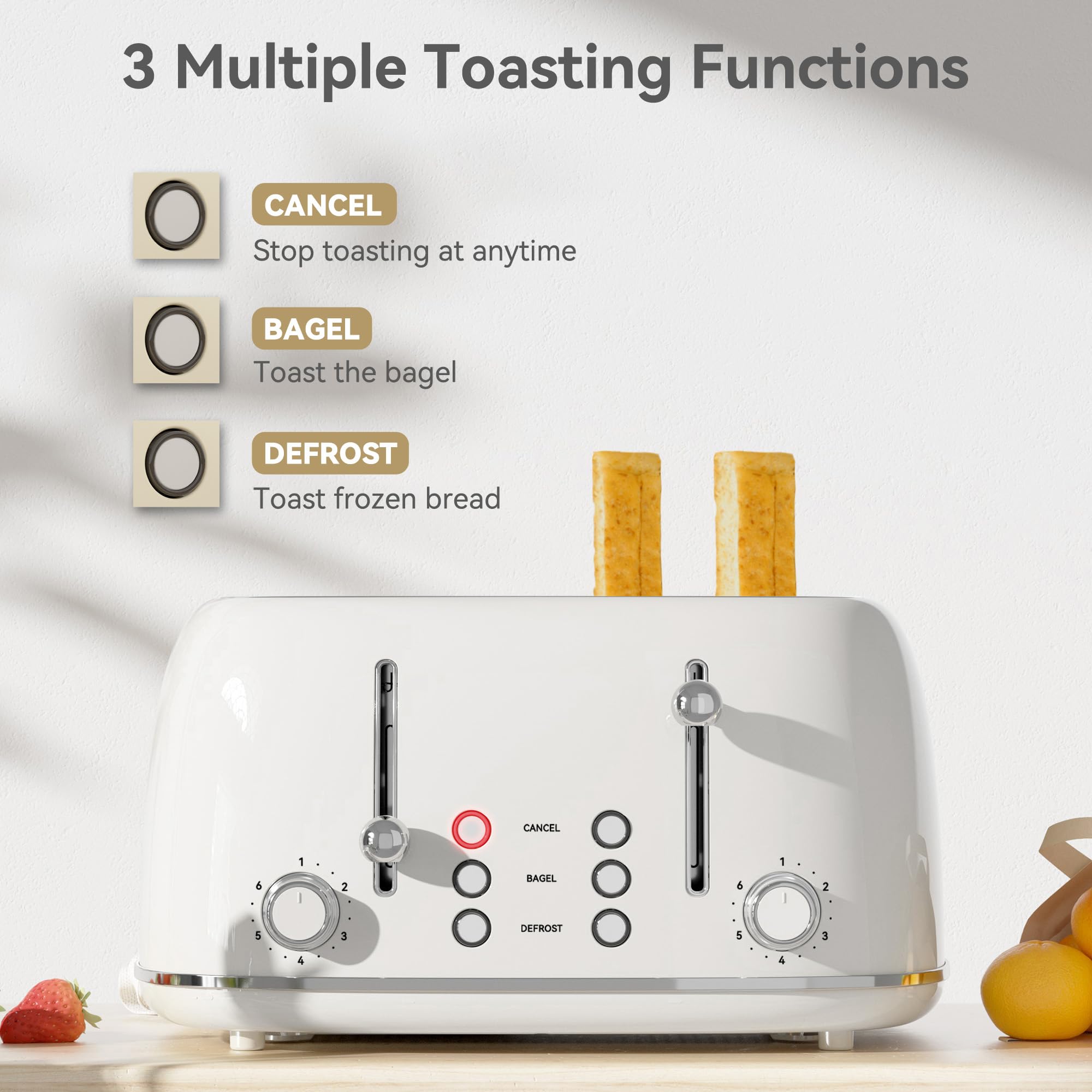 KITCHMIX 4 slice slots toast bagels and waffles evenly.
