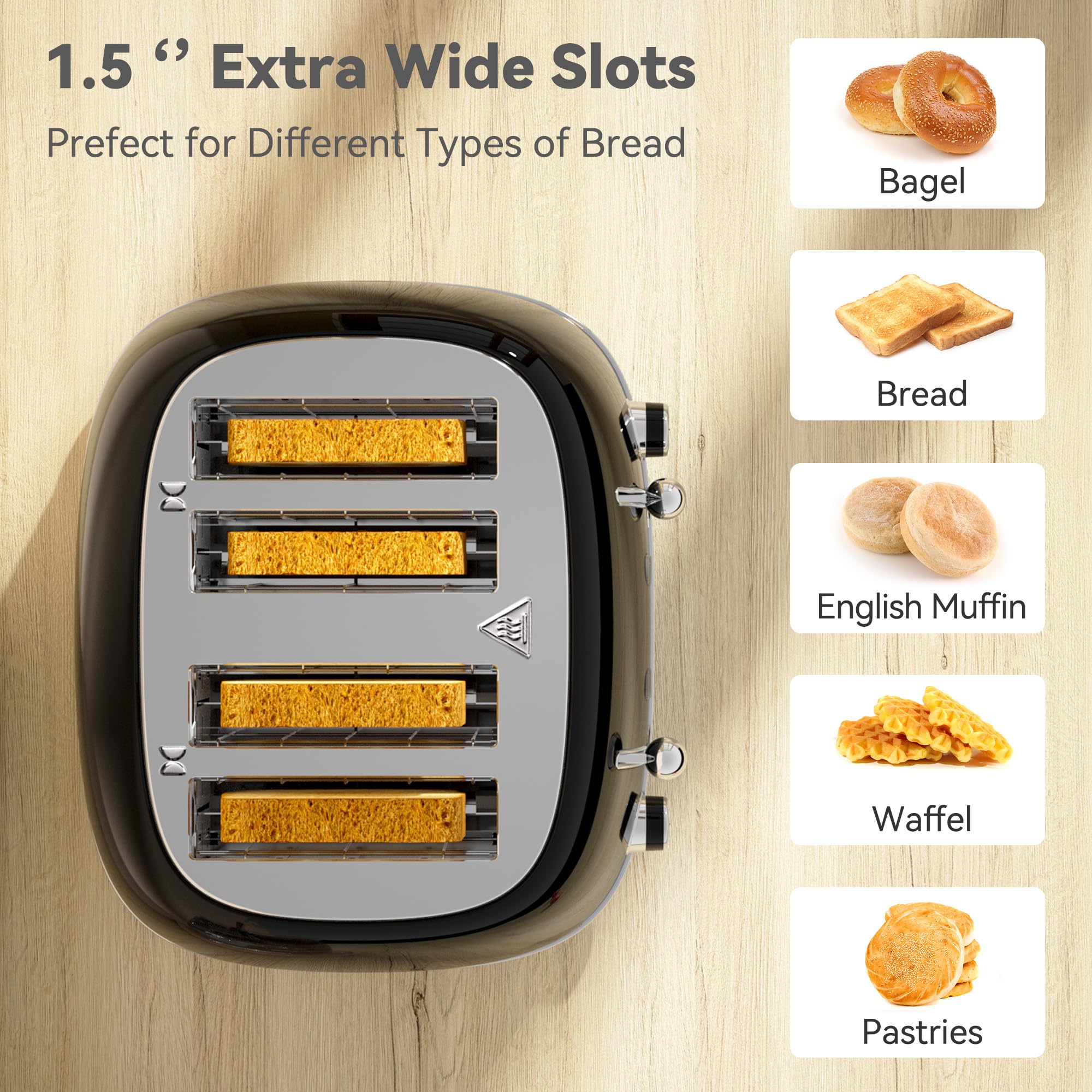 KITCHMIX Toaster 4 Slice dual control panel enables independent browning.
