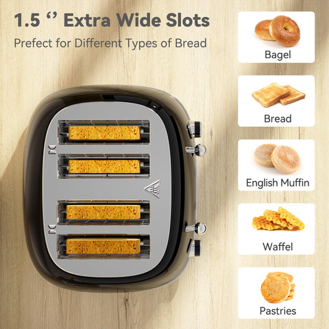 KITCHMIX Toaster 4 Slice dual control panel enables independent browning.