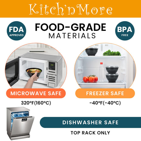 Kitch’nMore microwave-safe bowls for fast reheating at home or work.