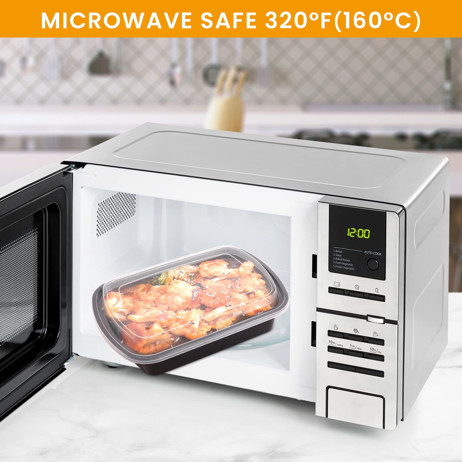 Kitch’nMore microwave-safe container heats meals quickly.