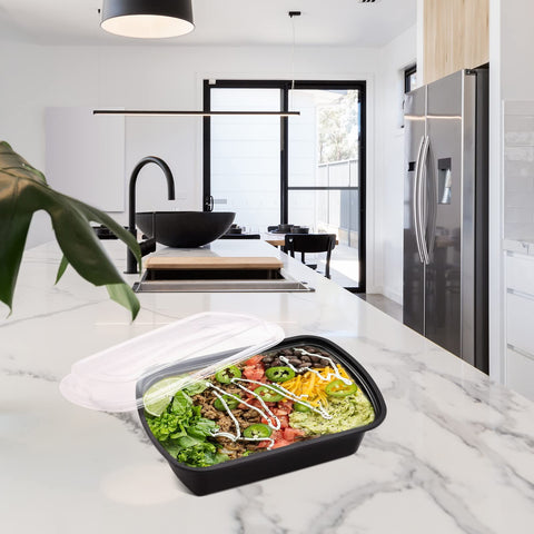 Kitch’nMore stackable meal prep container saves space on shelves.