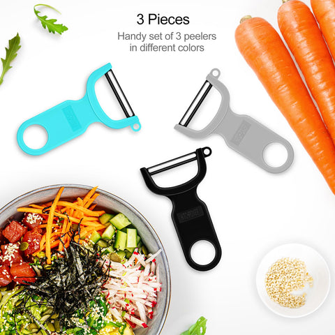 KITCHPOWER carbon steel blade close-up showing durable edge for effortless peeling