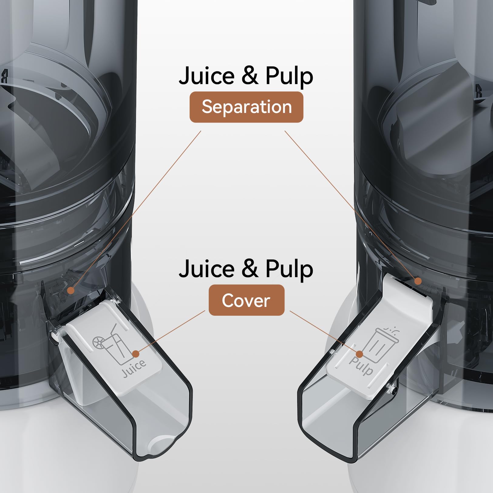 Anti-drip cover sealing the juice outlet to prevent spills.