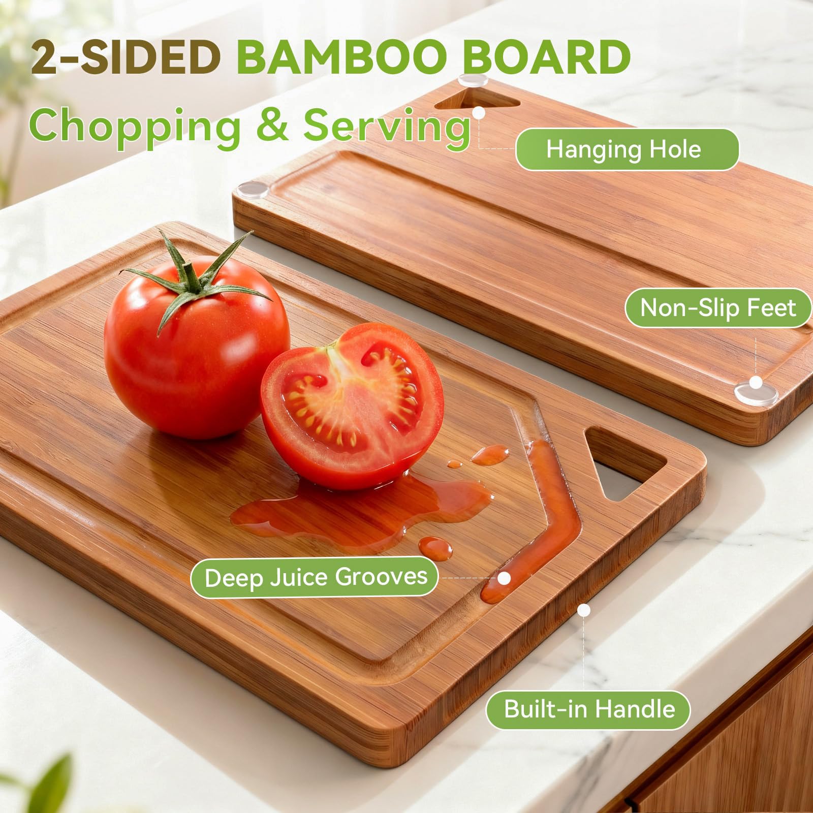 KITCWIZ cutting board with built in handles and stand for easy transport