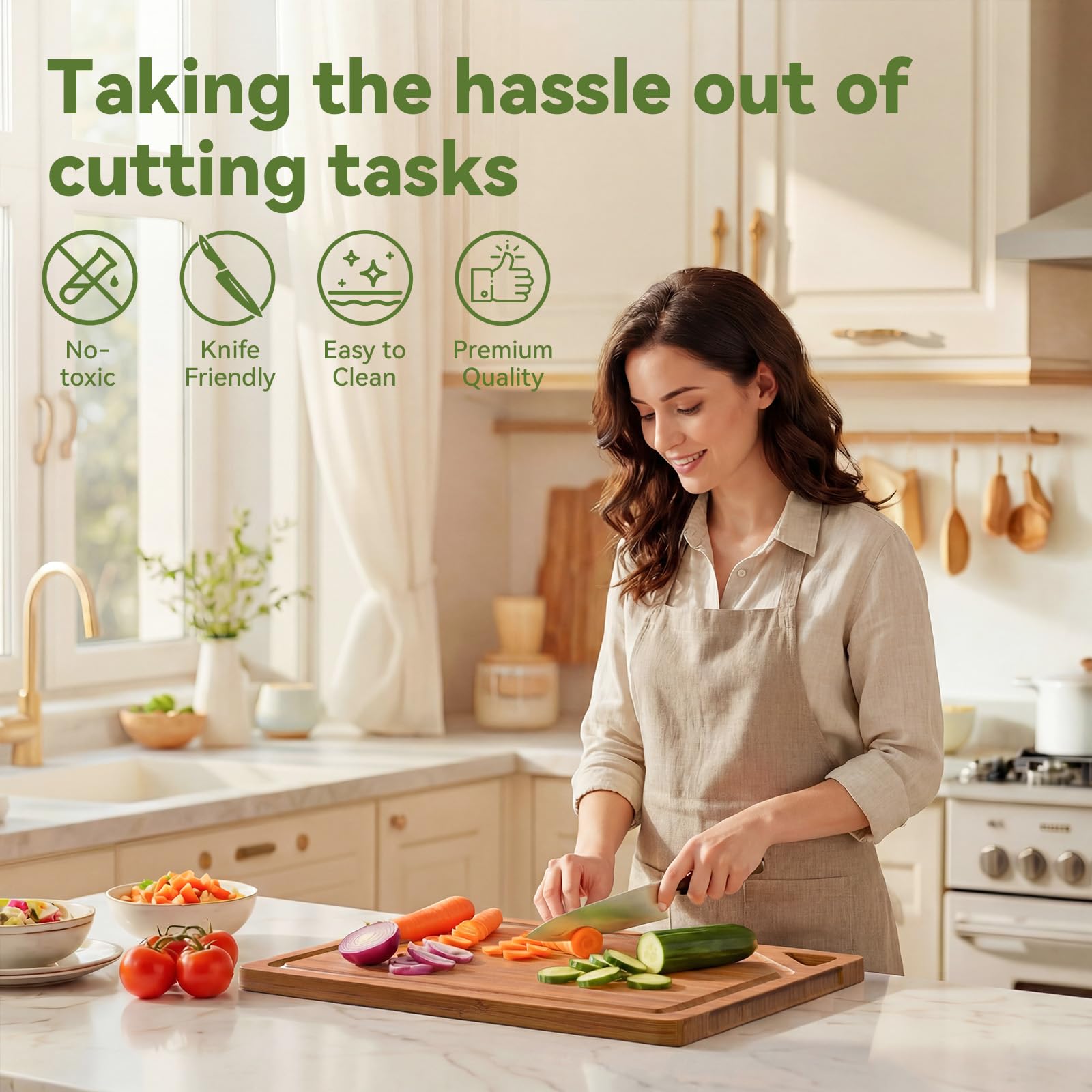 KITCWIZ knife friendly bamboo surface helps preserve blade sharpness