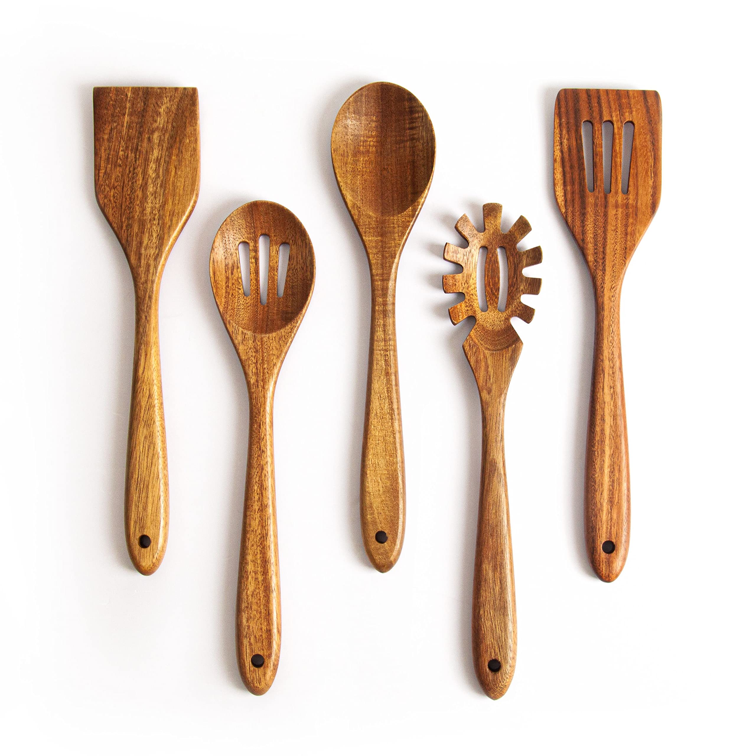 KITEISCAT Acacia spoons collection in natural wood finish for non stick cookware.