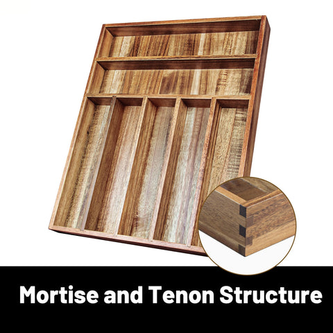 KITEISCAT Acacia Wood Organizer in a drawer demonstrates tidy storage
