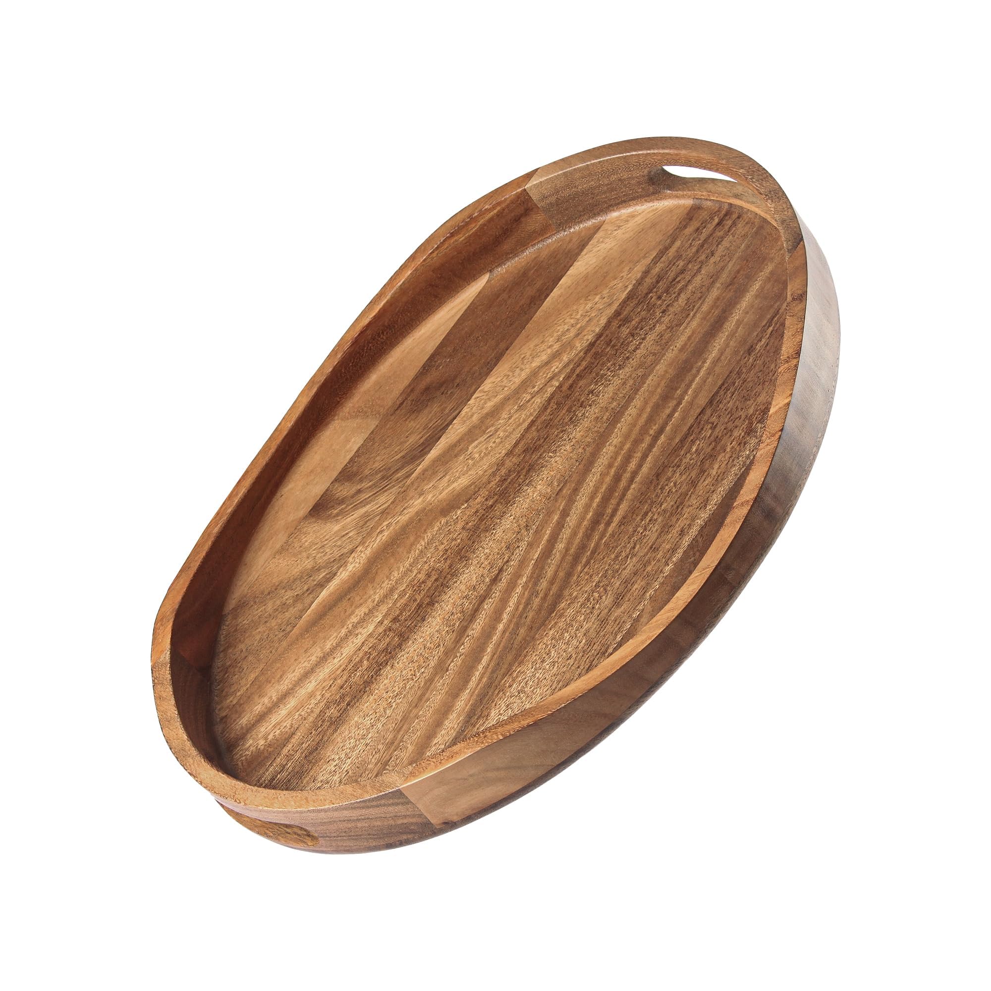 KITEISCAT acacia wood serving tray, round 17x13, durable for daily meals