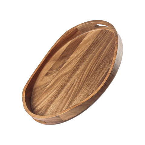 KITEISCAT acacia wood serving tray, round 17x13, durable for daily meals