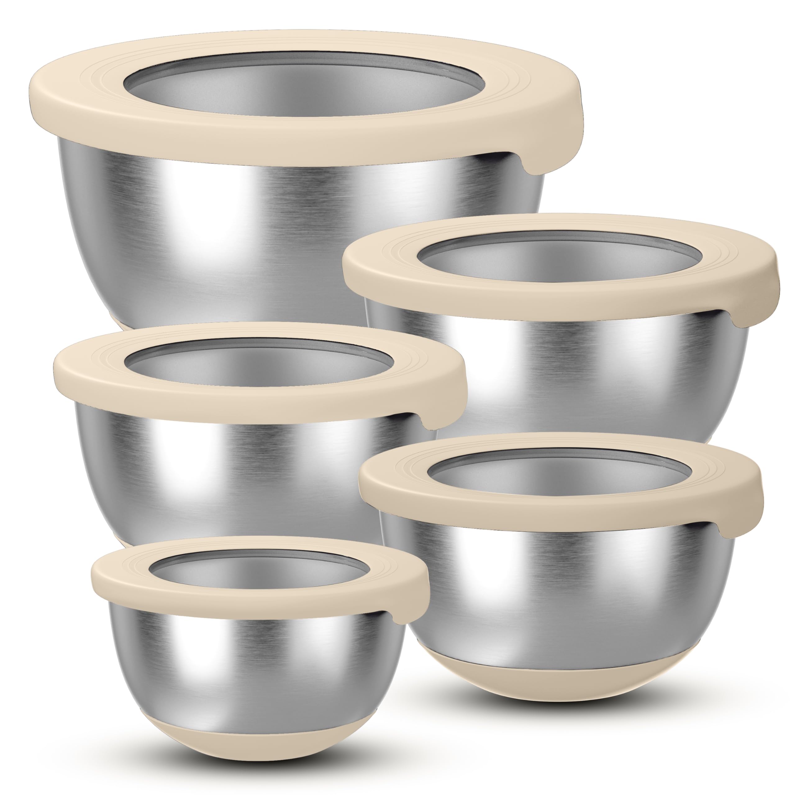 KITEISCAT stainless steel mixing bowls with lids for secure storage and visibility