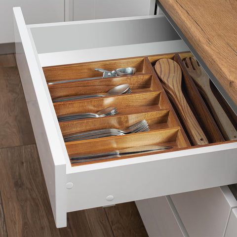 KITEISCAT Acacia wood cutlery tray highlights natural grain