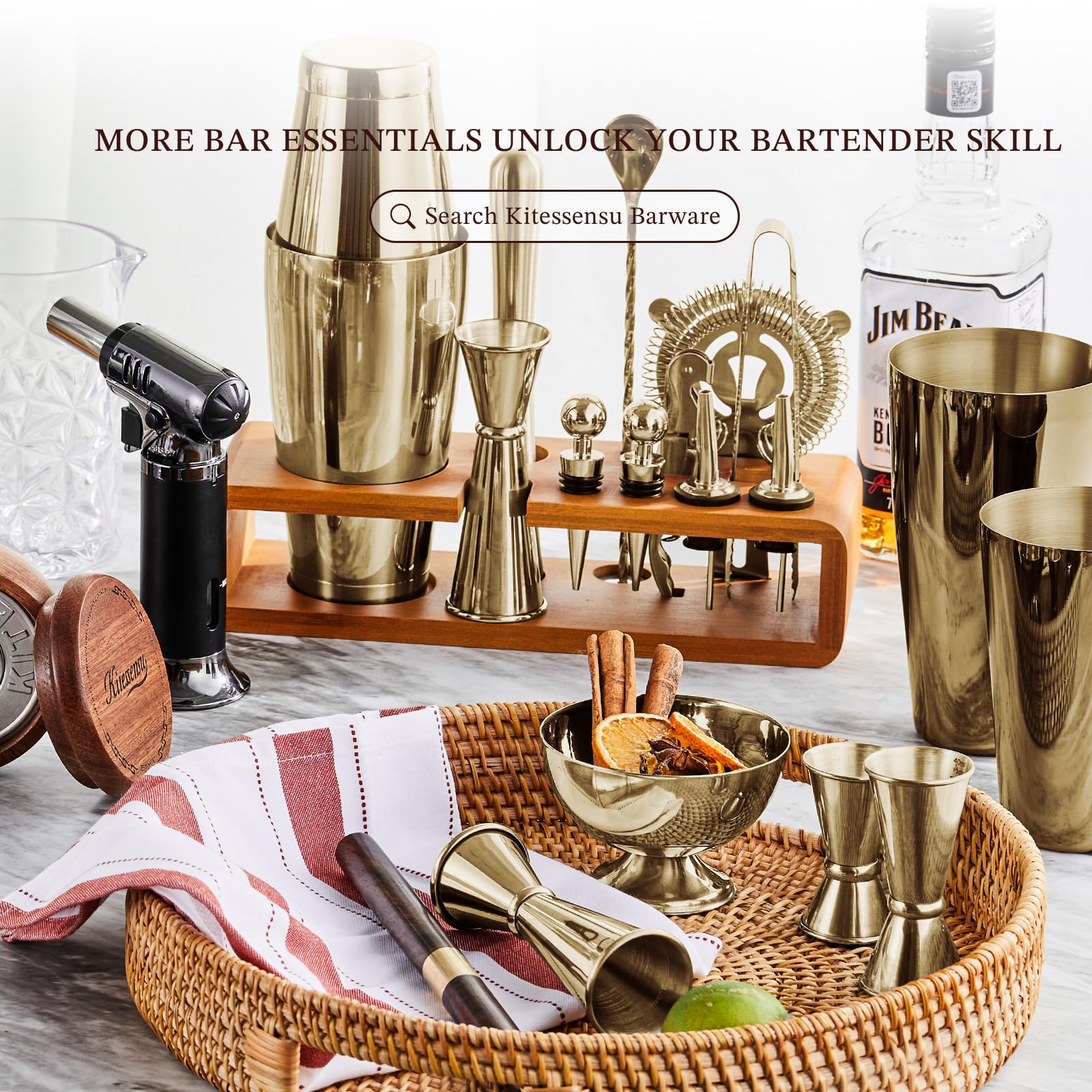KITESSENSU 15-piece set covers shaker, jigger, strainer and more