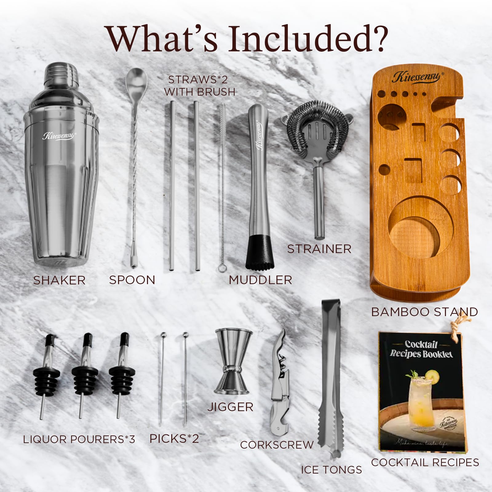 KITESSENSU shaker in 18/8 stainless steel resists rust for long use.
