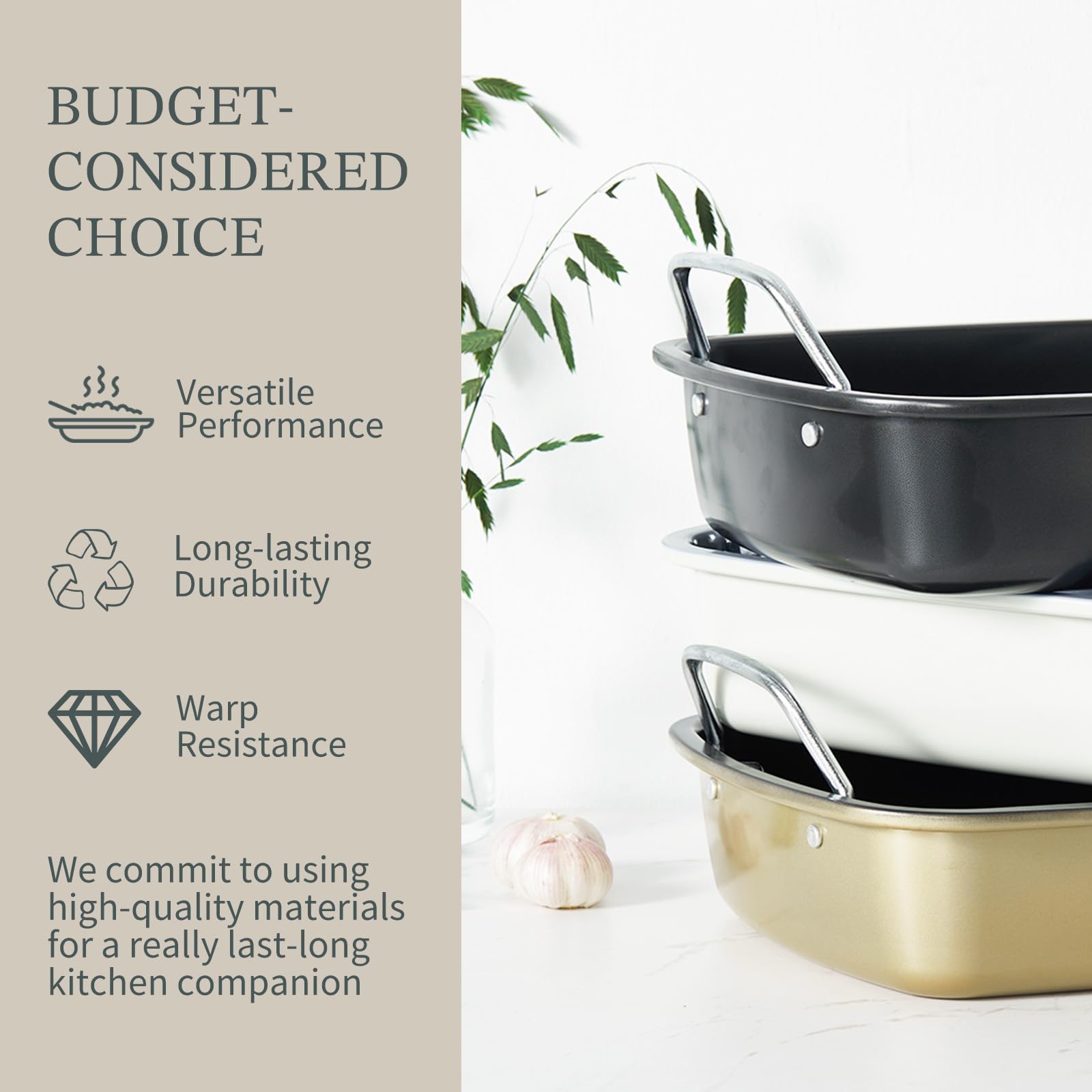 KITESSENSU carbon steel roasting pan delivers fast heat and durable performance.
