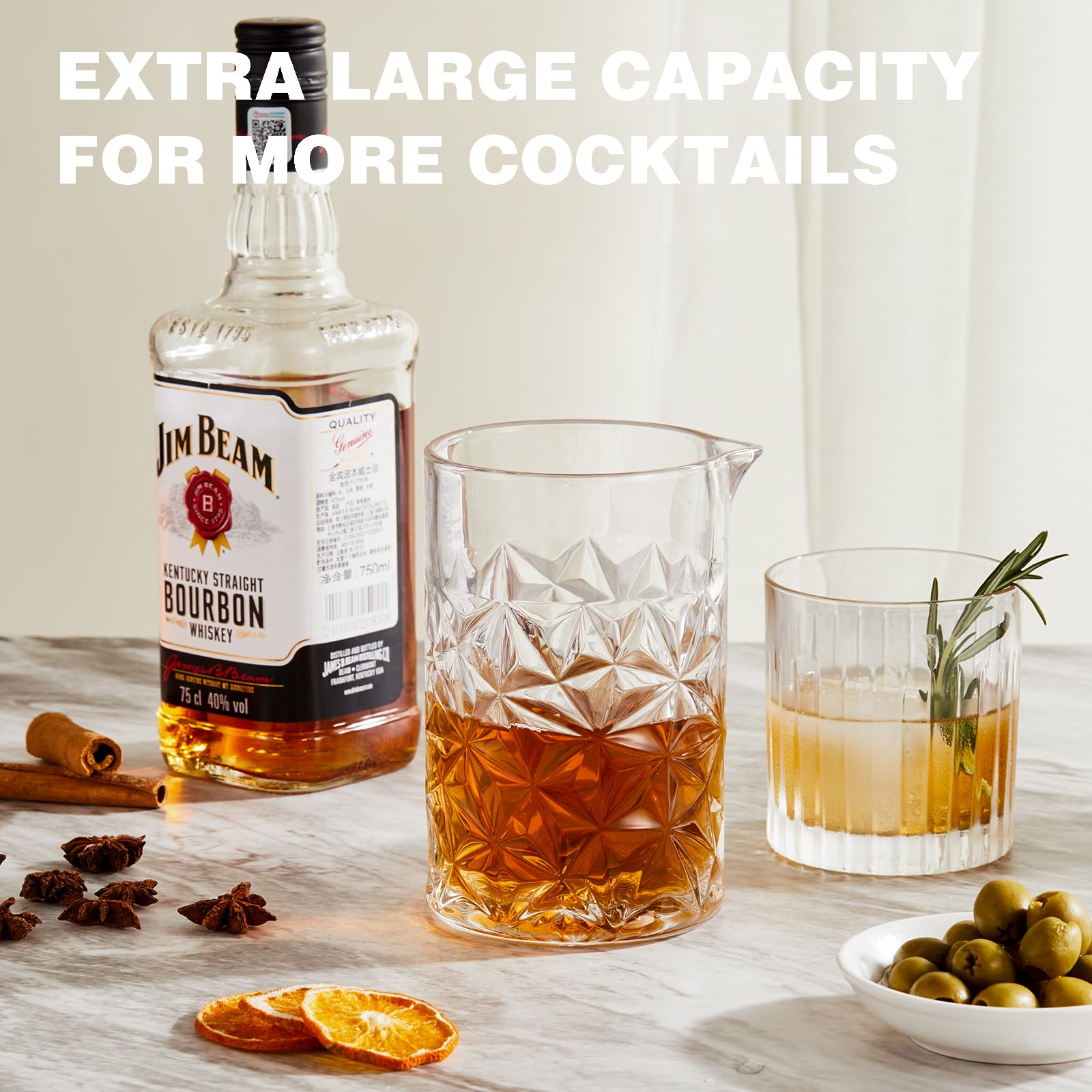 KITESSENSU Lead-free crystal mixing glass shows ingredients clearly.