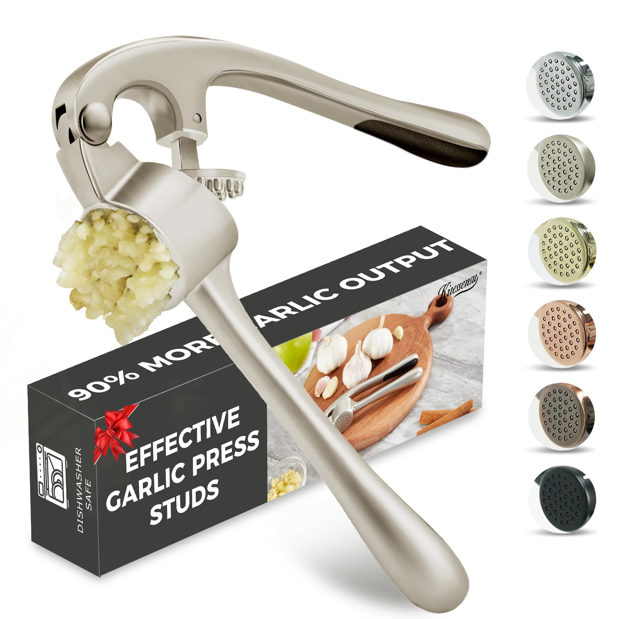 KITESSENSU garlic press studs closeup showing efficient paste output