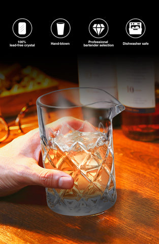 Lead-free crystal lets you see ingredients clearly while mixing.