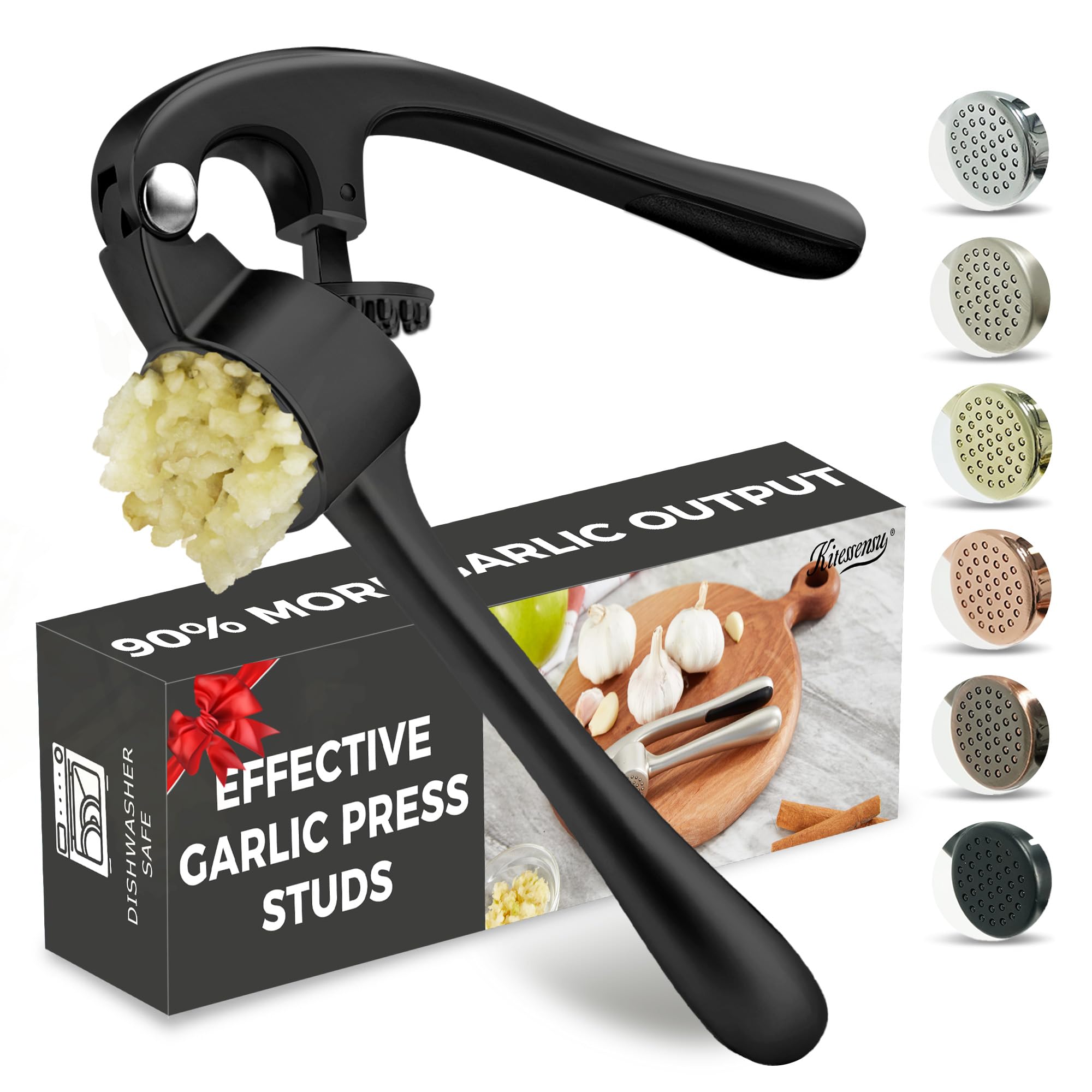 KITESSENSU Premium Garlic Press in box for quick weeknight prep.