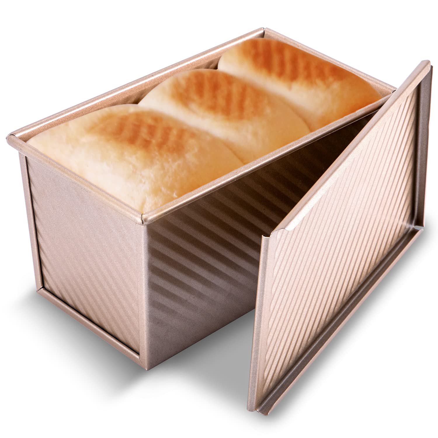KITESSENSU Pullman loaf pan with lid, compact bakeware for even loaf baking.