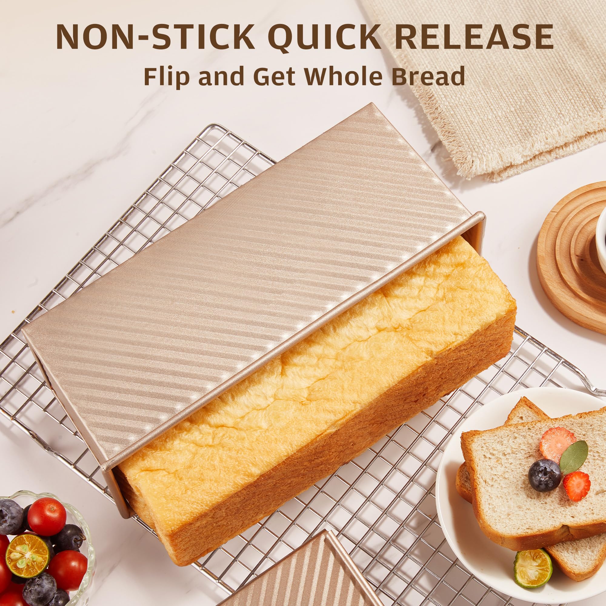 KITESSENSU Pullman loaf pan loaf slice demonstrates clean release after baking