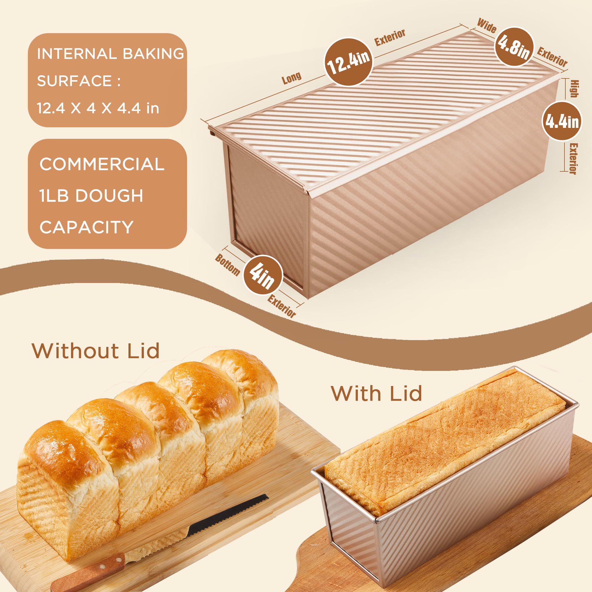 KITESSENSU Pullman loaf pan non-stick coating for clean release and easy cleanup