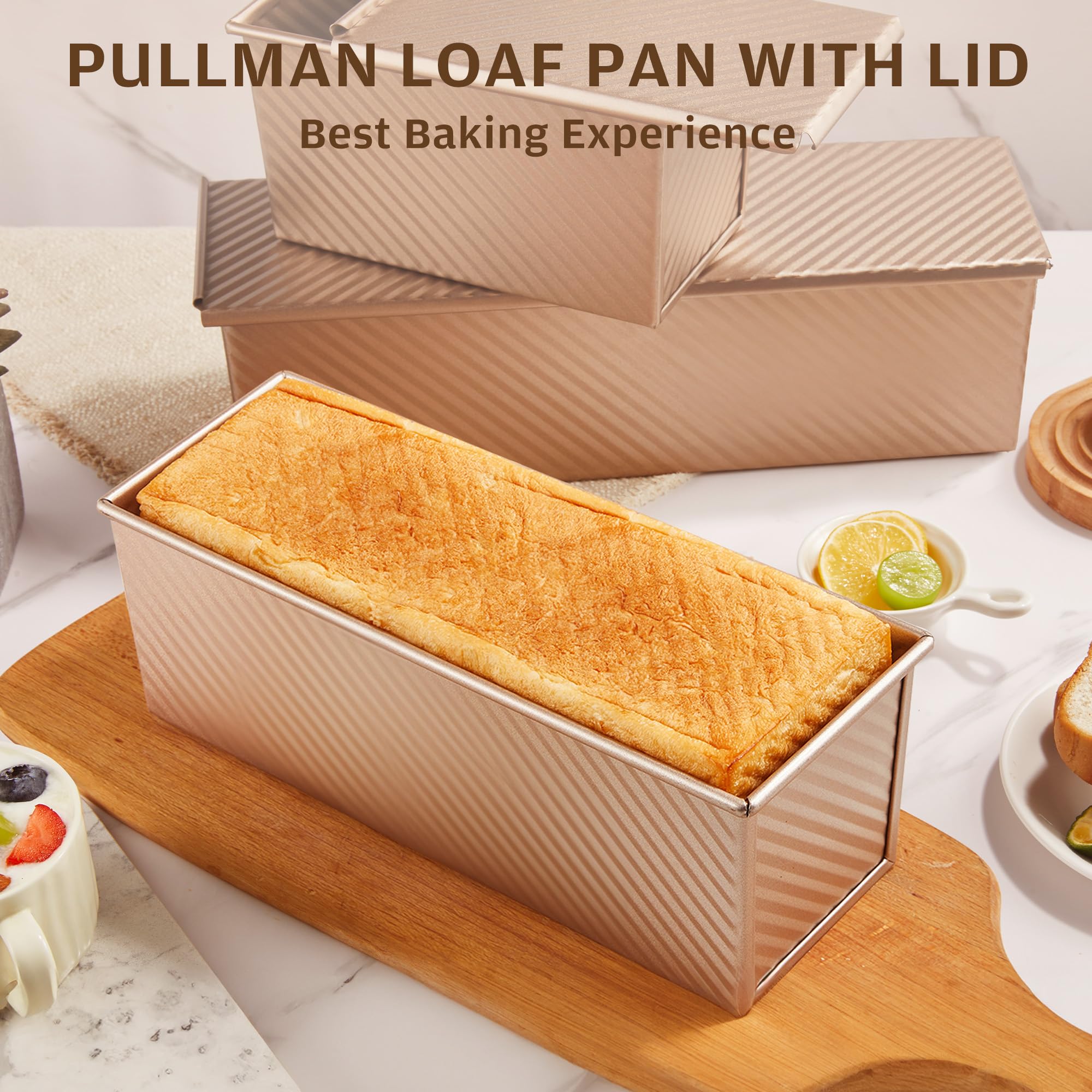 KITESSENSU Pullman loaf pan side view showcases sturdy construction for uniform loaf