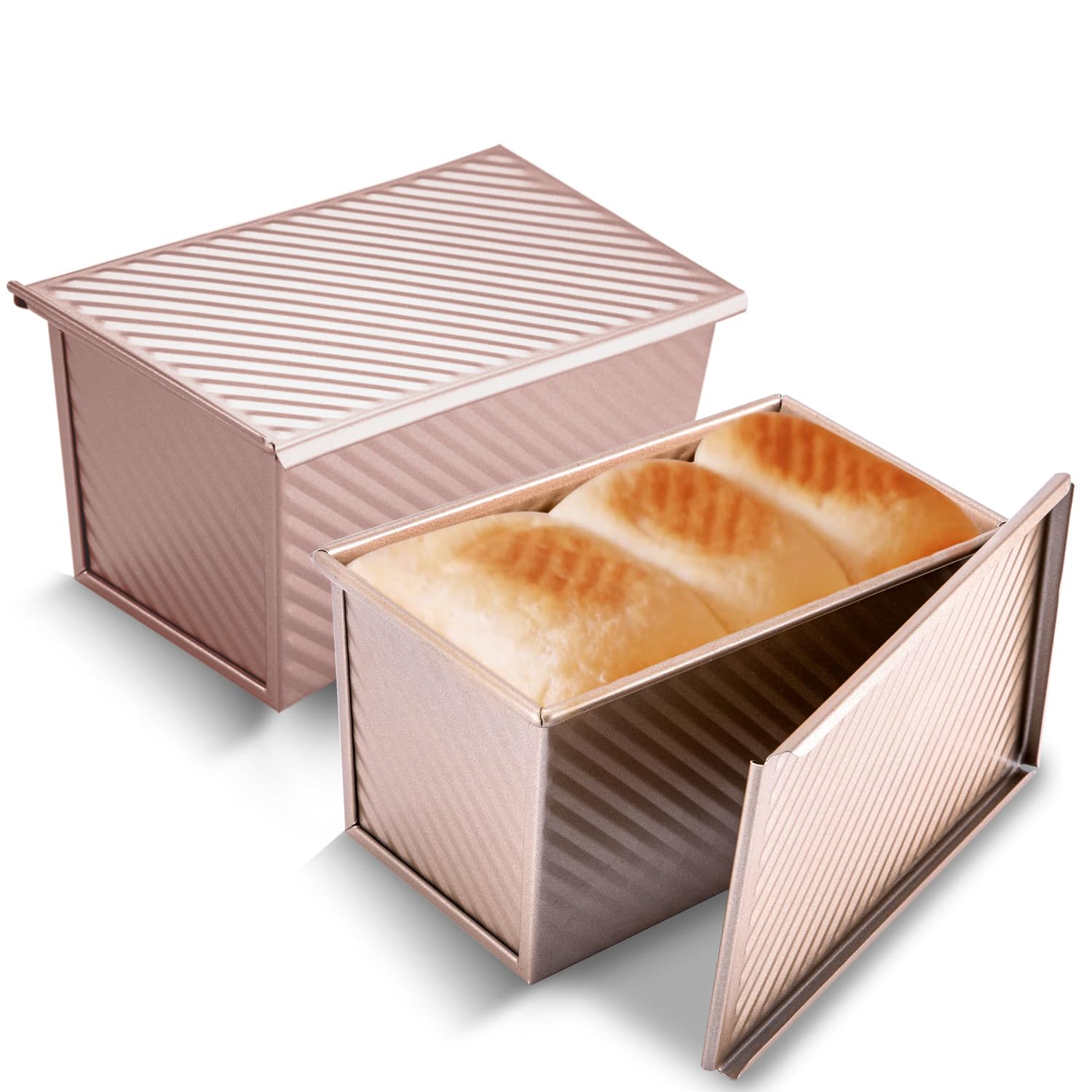 KITESSENSU pullman loaf pan with lid 2-pack ready for even-baking and easy release.
