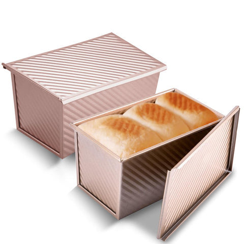 KITESSENSU pullman loaf pan with lid 2-pack ready for even-baking and easy release.