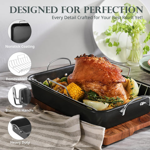 KITESSENSU roasting pan with rack inside showing even heat distribution
