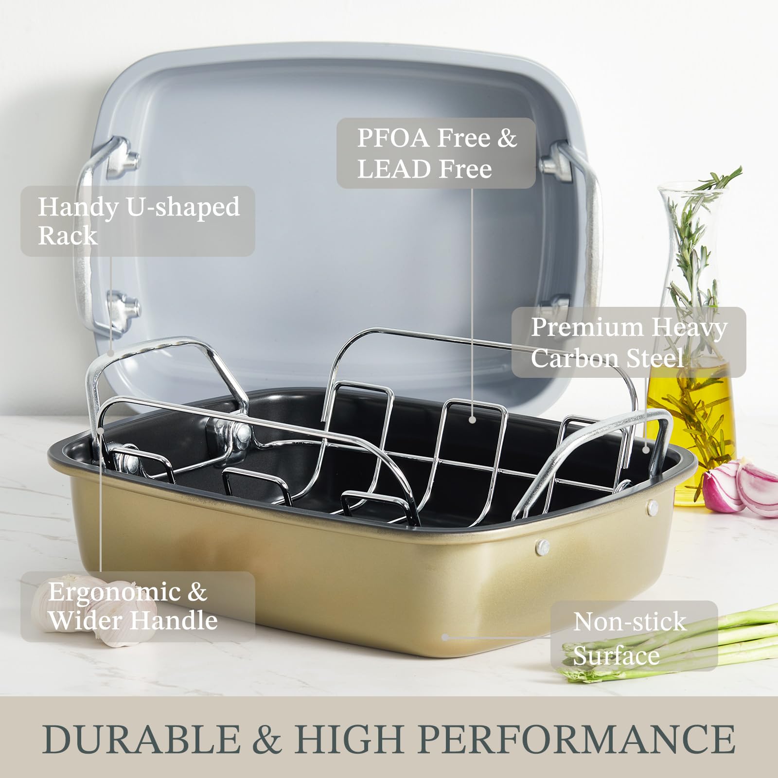 KITESSENSU turkey roaster pan 25 lb capacity ideal for Thanksgiving and holiday feasts.