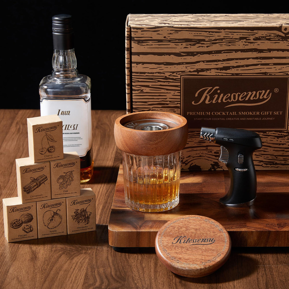 KITESSENSU whiskey smoker kit with torch elevates cocktails with a smoky aroma.