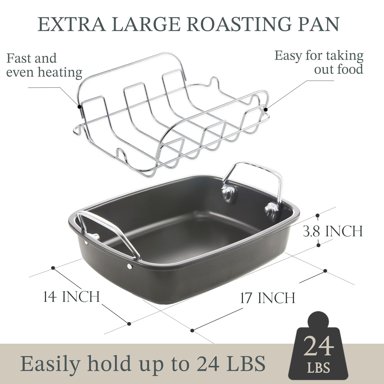 KITESSENSU wide riveted handles provide a secure grip when lifting heavy poultry.