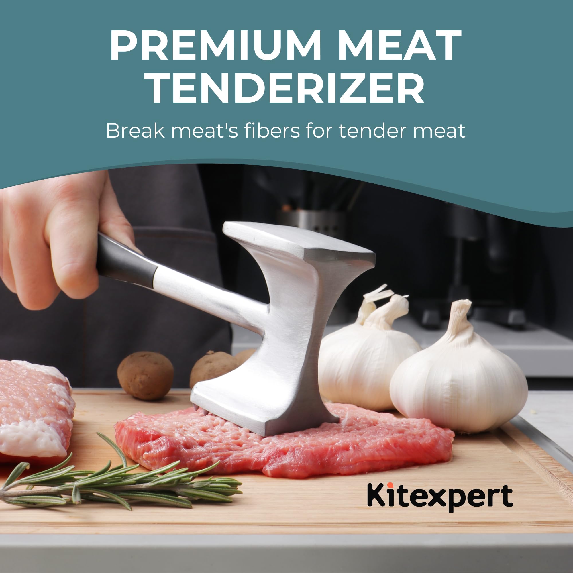 KITEXPERT dual-sided mallet with textured side for tenderizing and smooth side for flattening