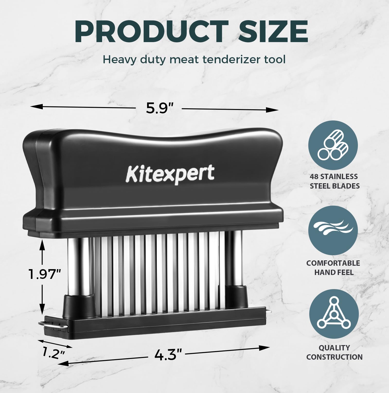 Kitexpert tenderizer creates micro-channels to boost marinade penetration.