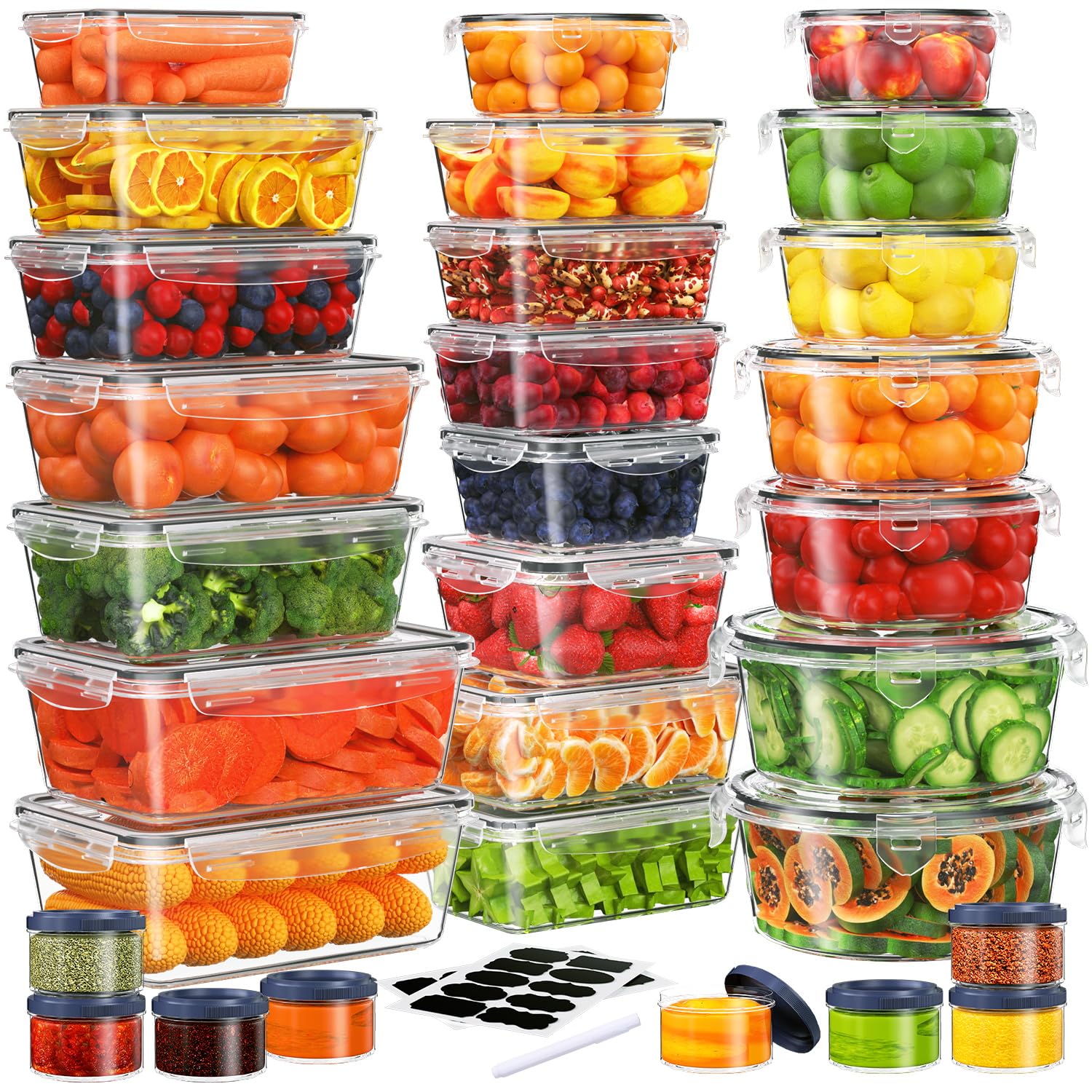 KITHELP 60-piece rectangular containers set for batch meal prep and organization.